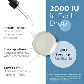 Gouttes de Vitamine D Designs for Health 2000 IU avec pipette