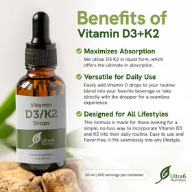 Gouttes de vitamine D et K2 Ultra6 Nutrition avec compte-gouttes