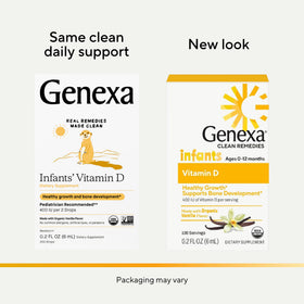 Gouttes de vitamine D Genexa, flacon ouvert avec dosage facile