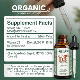 Gouttes de vitamine D3 1000 IU en bouteille en verre ambré