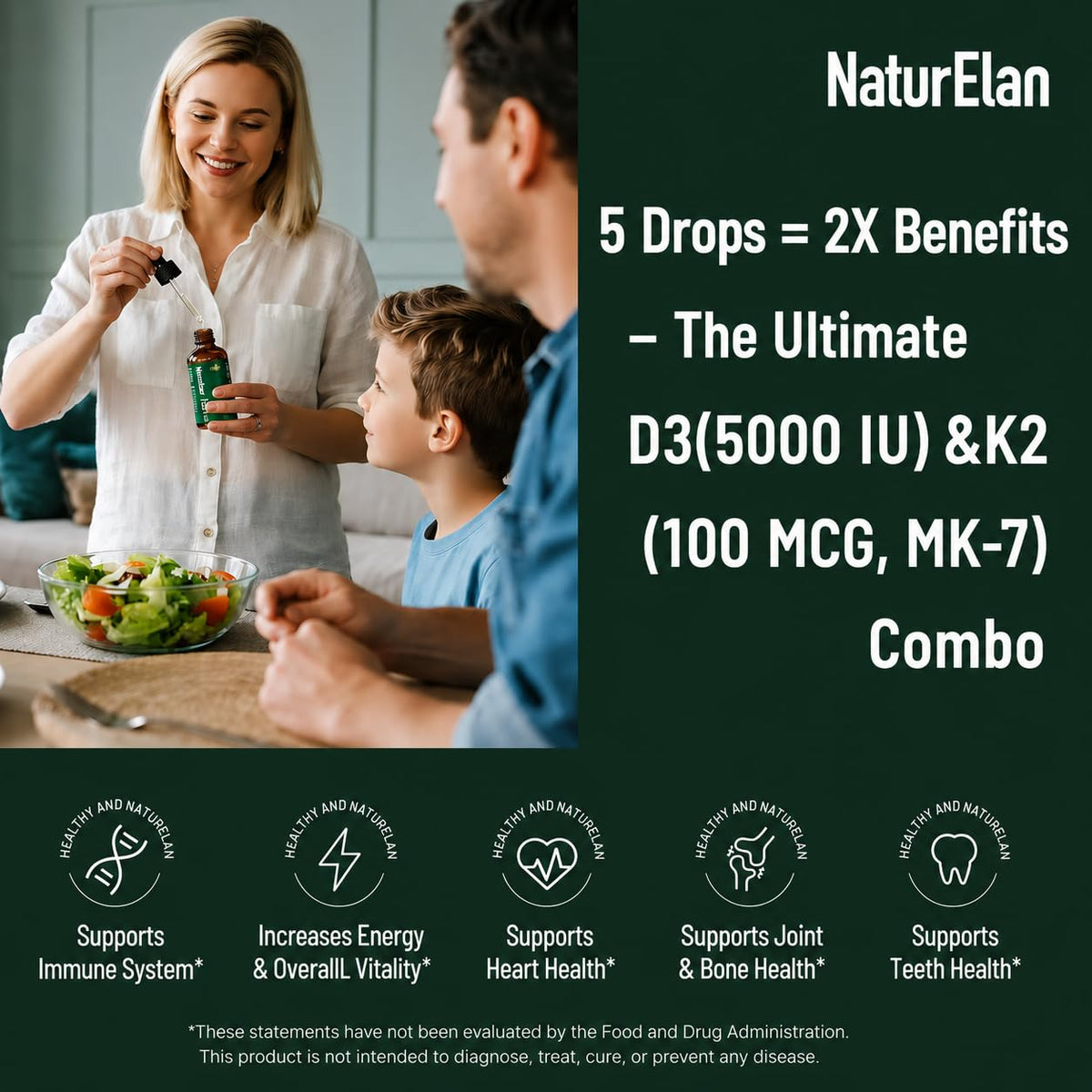Gouttes de Vitamine D3 5000 IU et K2 avec pipette