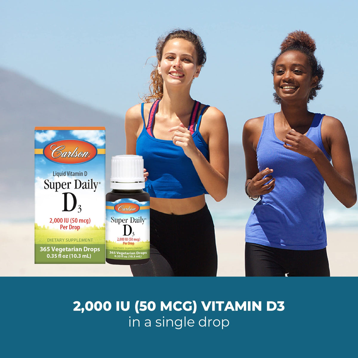 Gouttes de vitamine D3 Carlson avec un fond naturel
