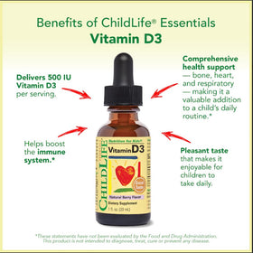 Gouttes de Vitamine D3 CHILDLIFE ESSENTIALS saveur baie