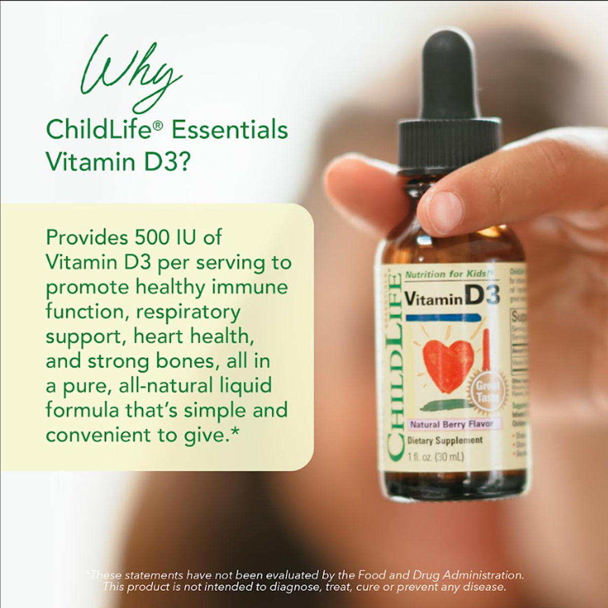 Gouttes de vitamine D3 CHILDLIFE ESSENTIALS sur une table