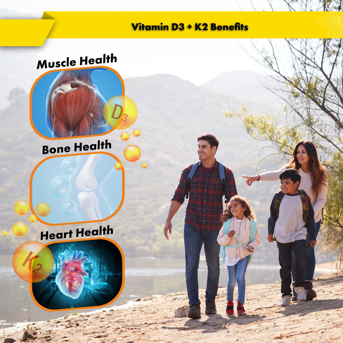 Gouttes de vitamine D3 et K2 Buried Treasure, flacon sur une table en bois