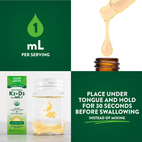 Gouttes de Vitamine D3 et K2 Nature's Truth en usage quotidien