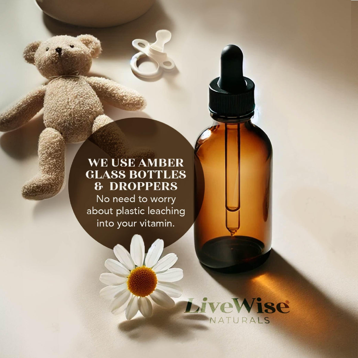 Gouttes de vitamine D3 K2 Bio Live Wise Naturals avec arrière-plan naturel