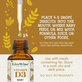 Gouttes de vitamine D3 K2 Bio Live Wise Naturals sur une surface blanche