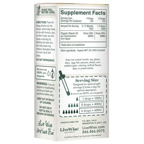 Gouttes de vitamine D3 K2 Bio Live Wise Naturals sur une table en bois