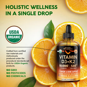 Gouttes de Vitamine D3 K2 Bio NUTRAHARMONY avec étiquette