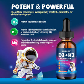 Gouttes de Vitamine D3 K2 CNCHEF versées sur une cuillère