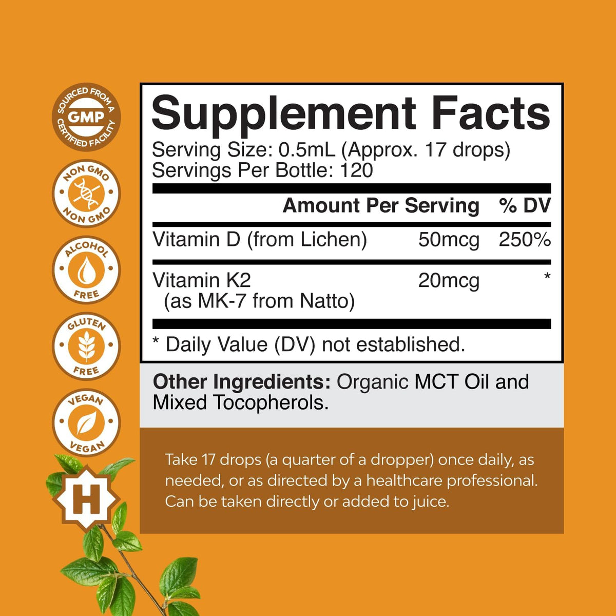 Gouttes de Vitamine D3 K2 dans une cuillère