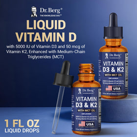 Gouttes de Vitamine D3 K2 Dr. Berg sur un fond naturel