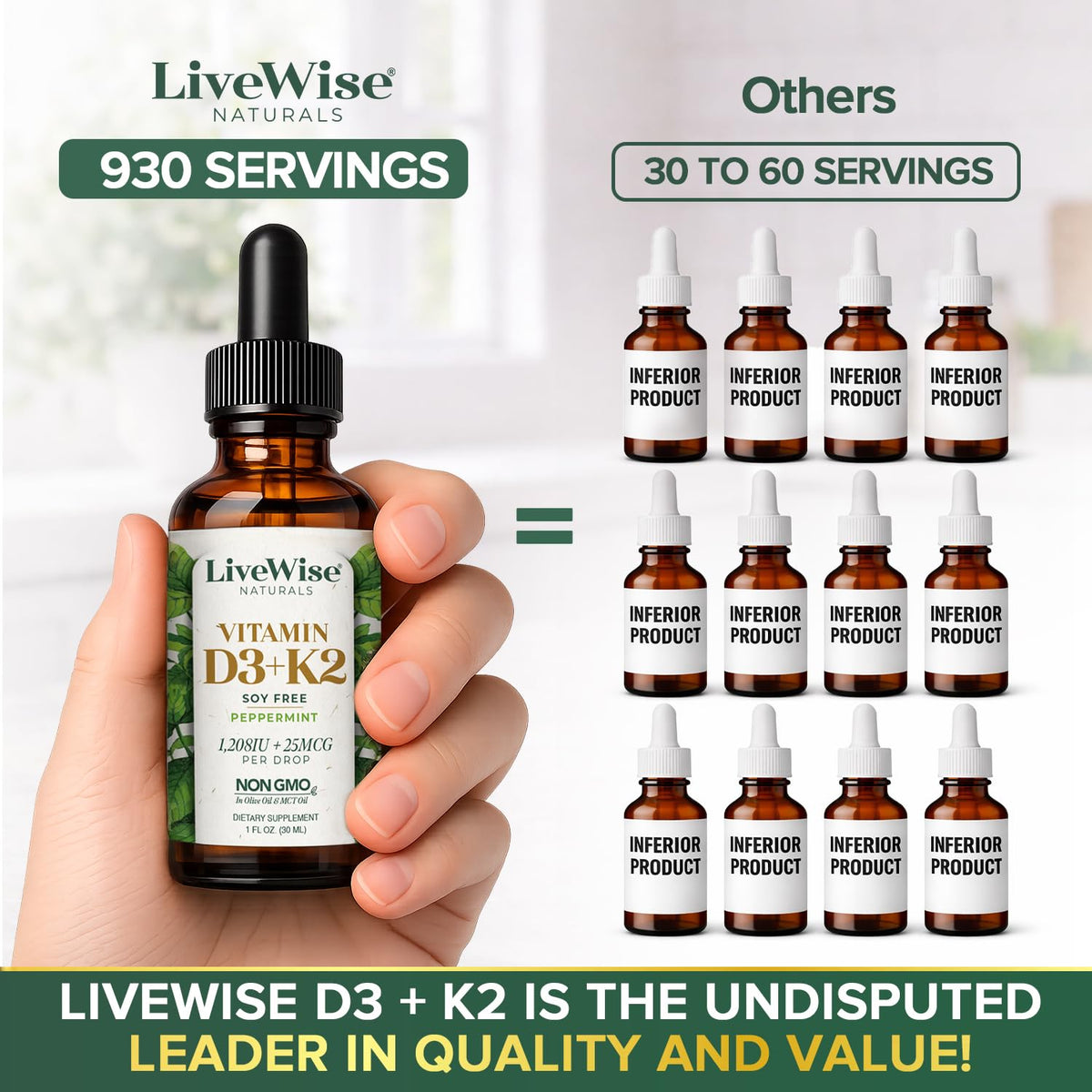 Gouttes de vitamine D3 K2 Live Wise Naturals avec pipette