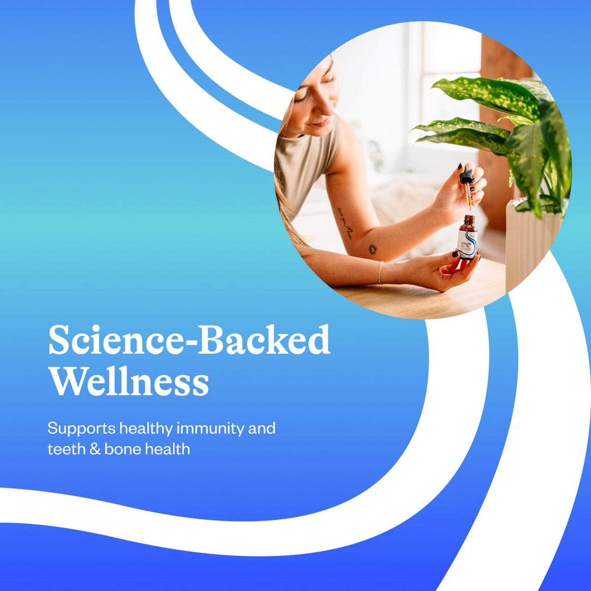 Gouttes de vitamine D3 + K2 Seeking Health sur une table