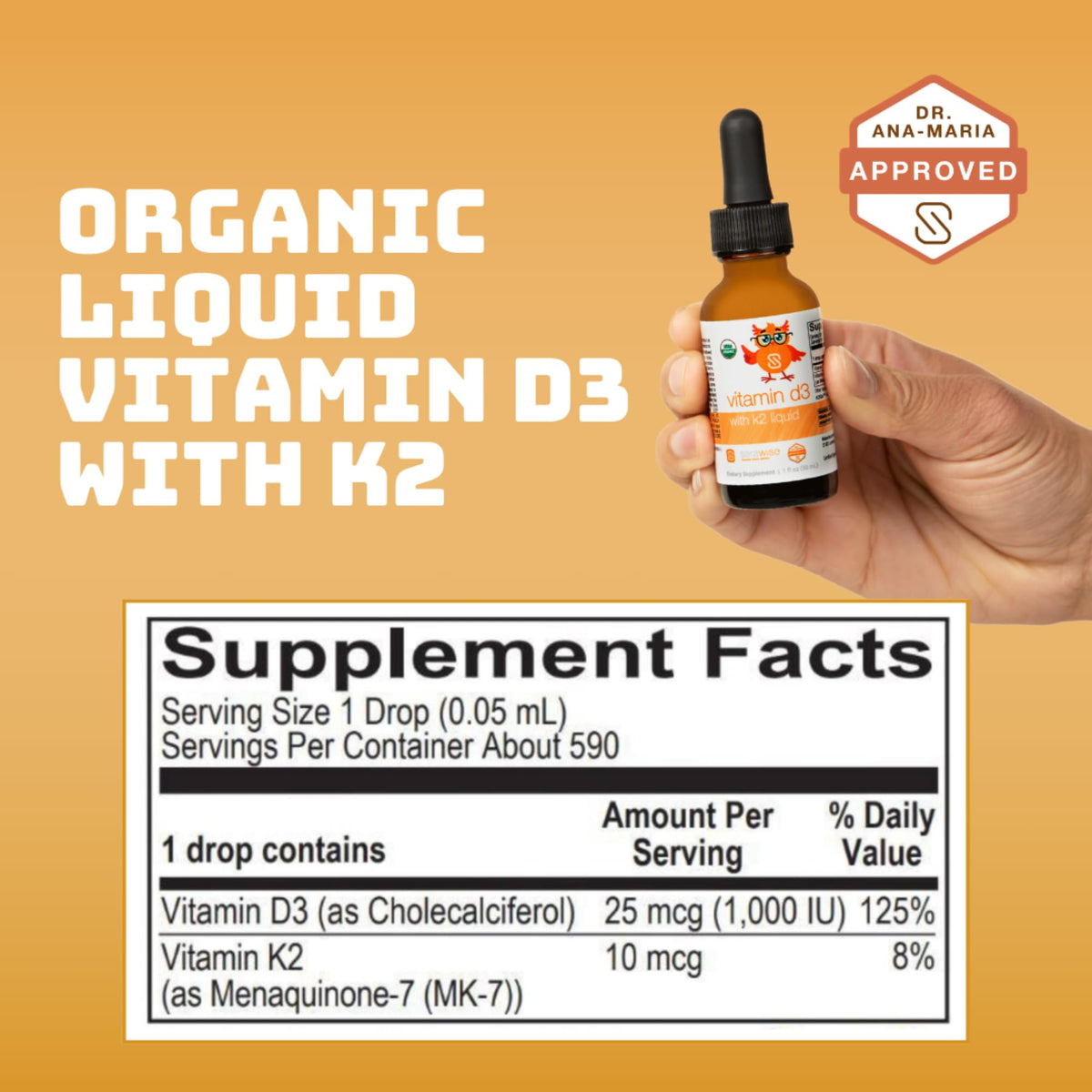 Gouttes de Vitamine D3 K2 Serawise dans une cuillère