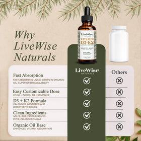 Gouttes de vitamine D3 K2 Vegan Live Wise Naturals avec dosage