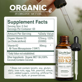 Gouttes de vitamine D3 K2 Vegan Live Wise Naturals avec pipette