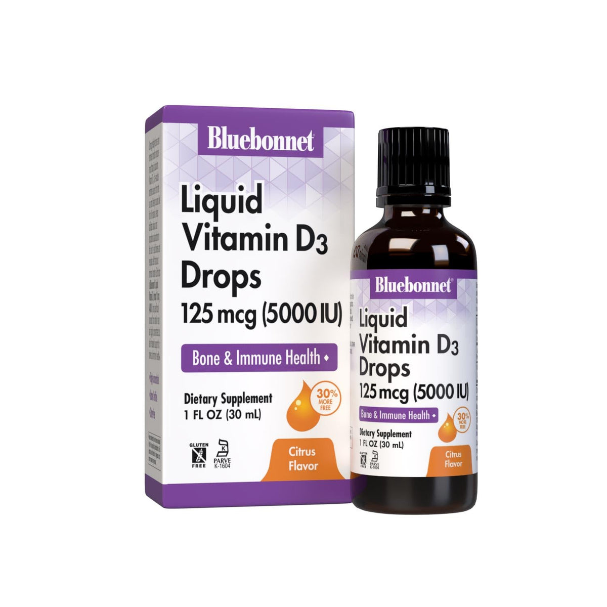 Gouttes de Vitamine D3 Liquide BlueBonnet 5000 IU vue de face