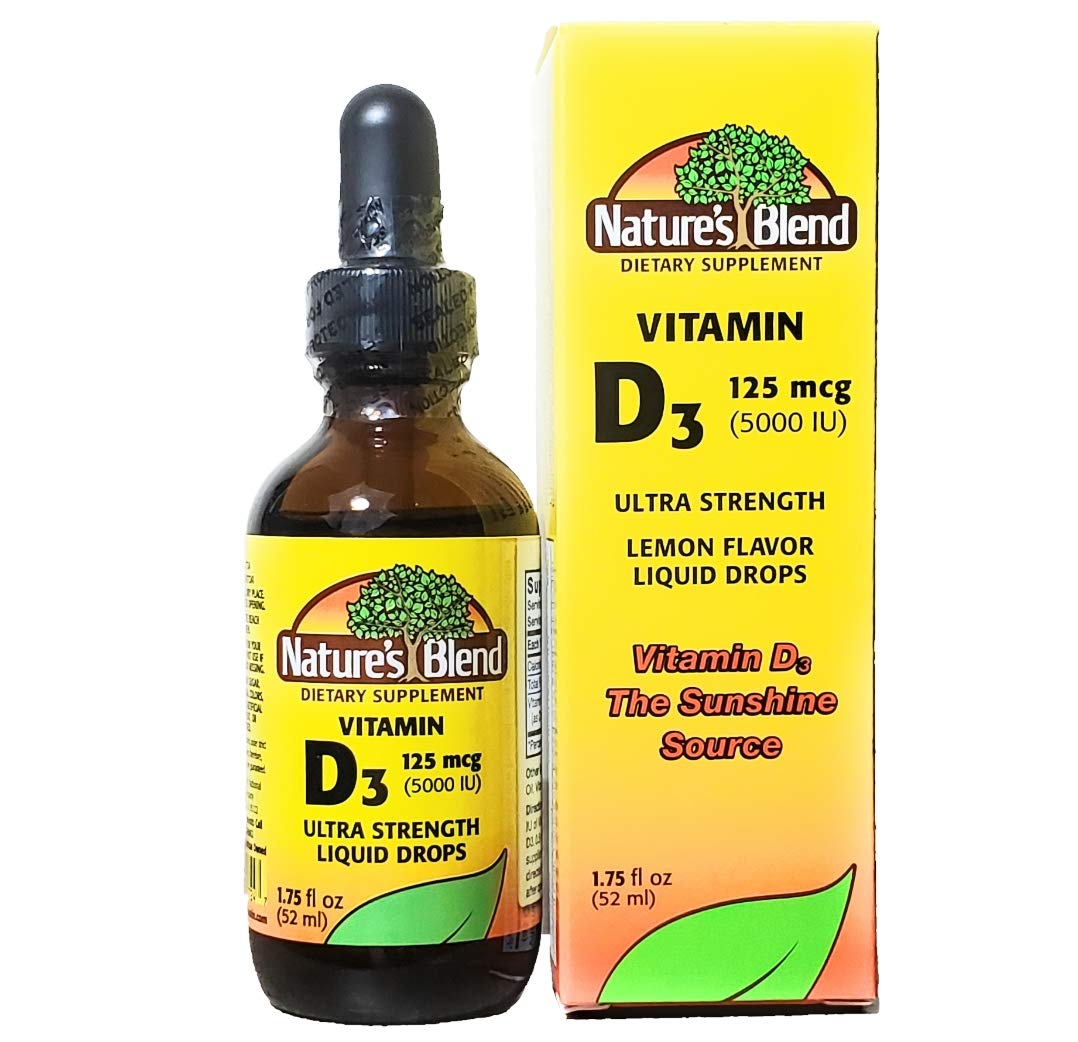 Gouttes de vitamine D3 Nature's Blend 5000 UI, flacon avant