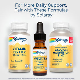 Gouttes de Vitamine D3 SOLARAY sur une surface en bois