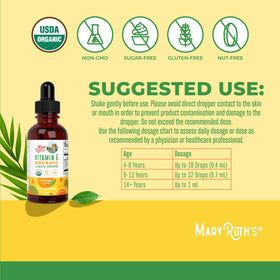 Gouttes de vitamine E MARYRUTH'S versées sur une cuillère