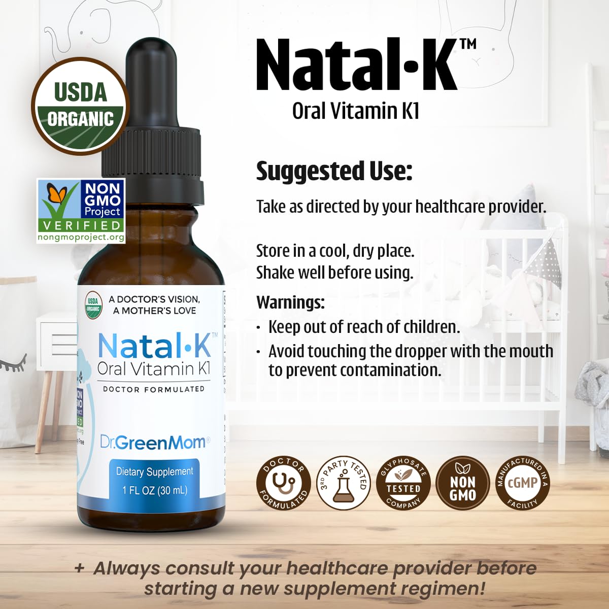 Gouttes de vitamine K1 Dr. Green Mom Natal K flacon arrière
