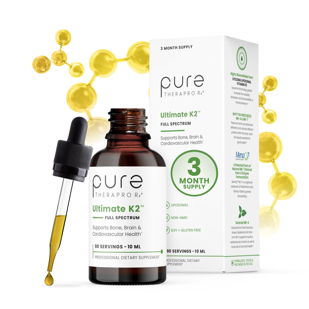 Gouttes de vitamine K2 liposomale Pure Therapro Rx 10 mL face avant