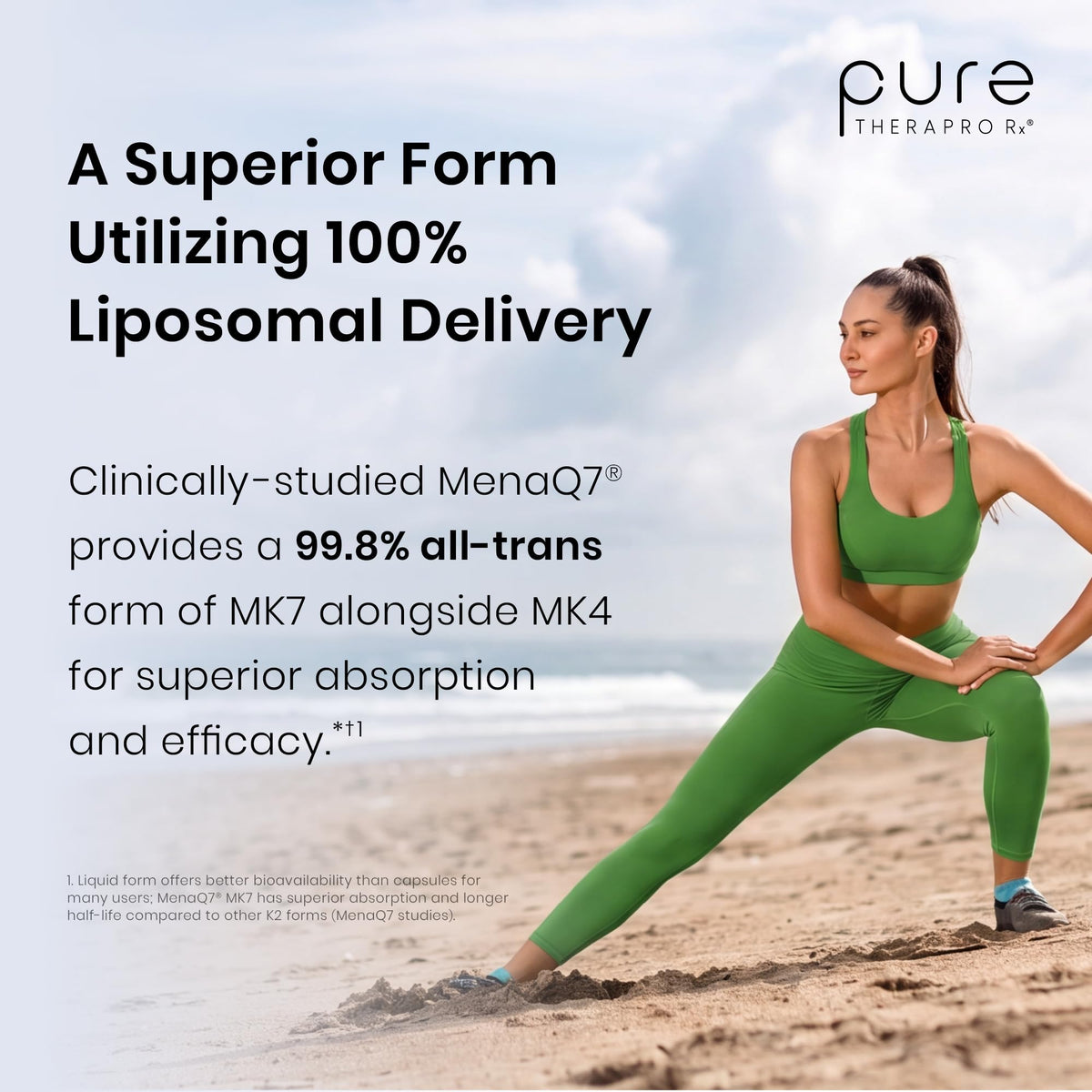 Gouttes de vitamine K2 liposomale Pure Therapro Rx avec fond blanc