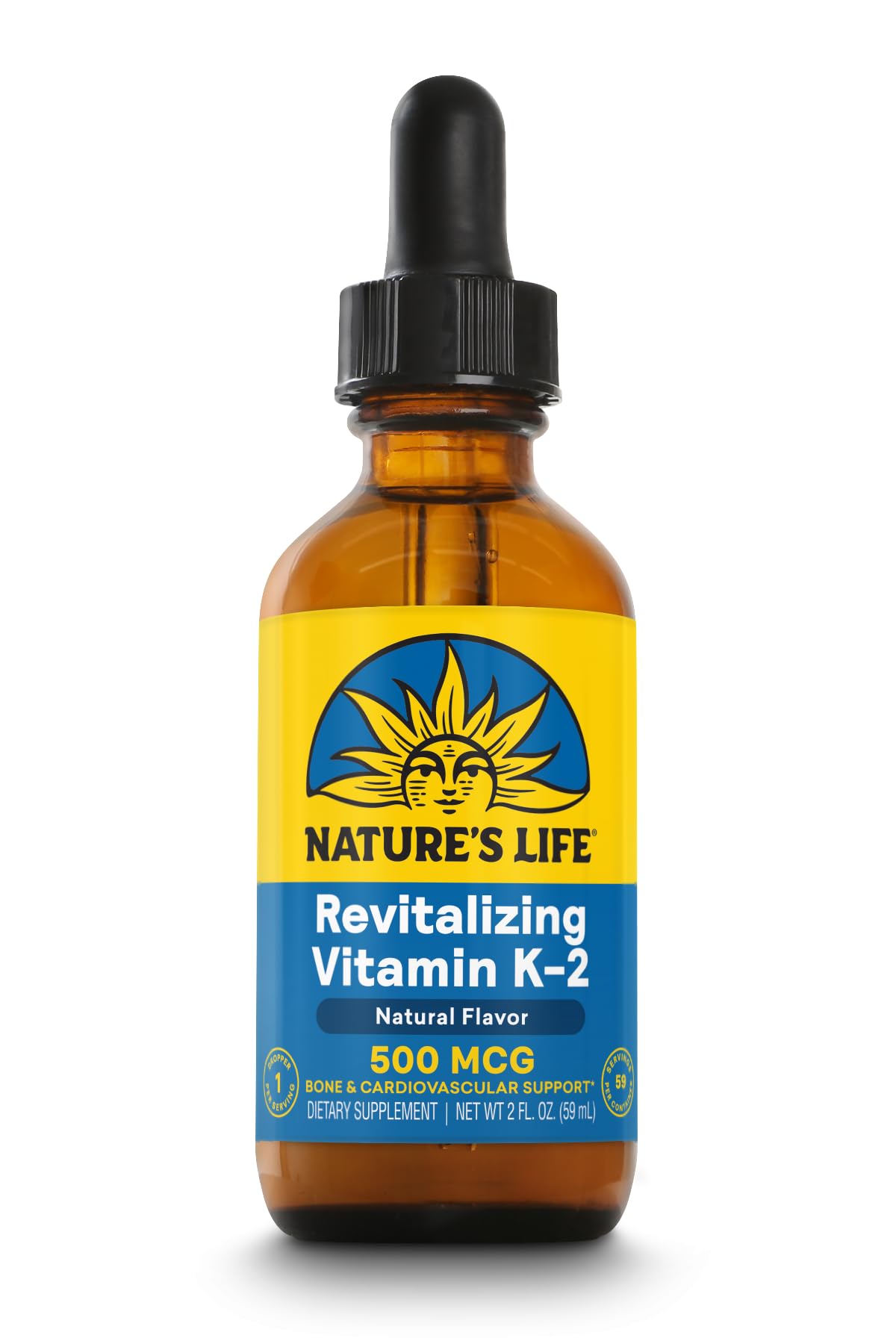 Gouttes de Vitamine K2 (MK7) Nature's Life 500 mcg, flacon avant