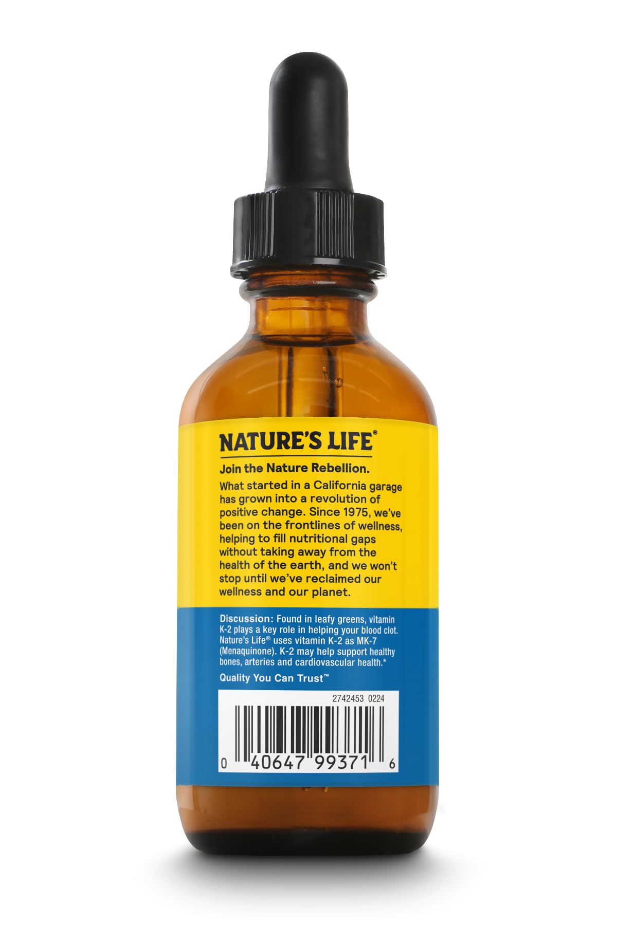 Gouttes de Vitamine K2 (MK7) Nature's Life 500 mcg, goutte à goutte