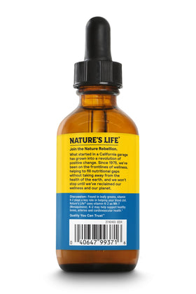 Gouttes de Vitamine K2 (MK7) Nature's Life 500 mcg, goutte à goutte