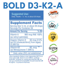 Gouttes de vitamines D3 K2 A dans une cuillère