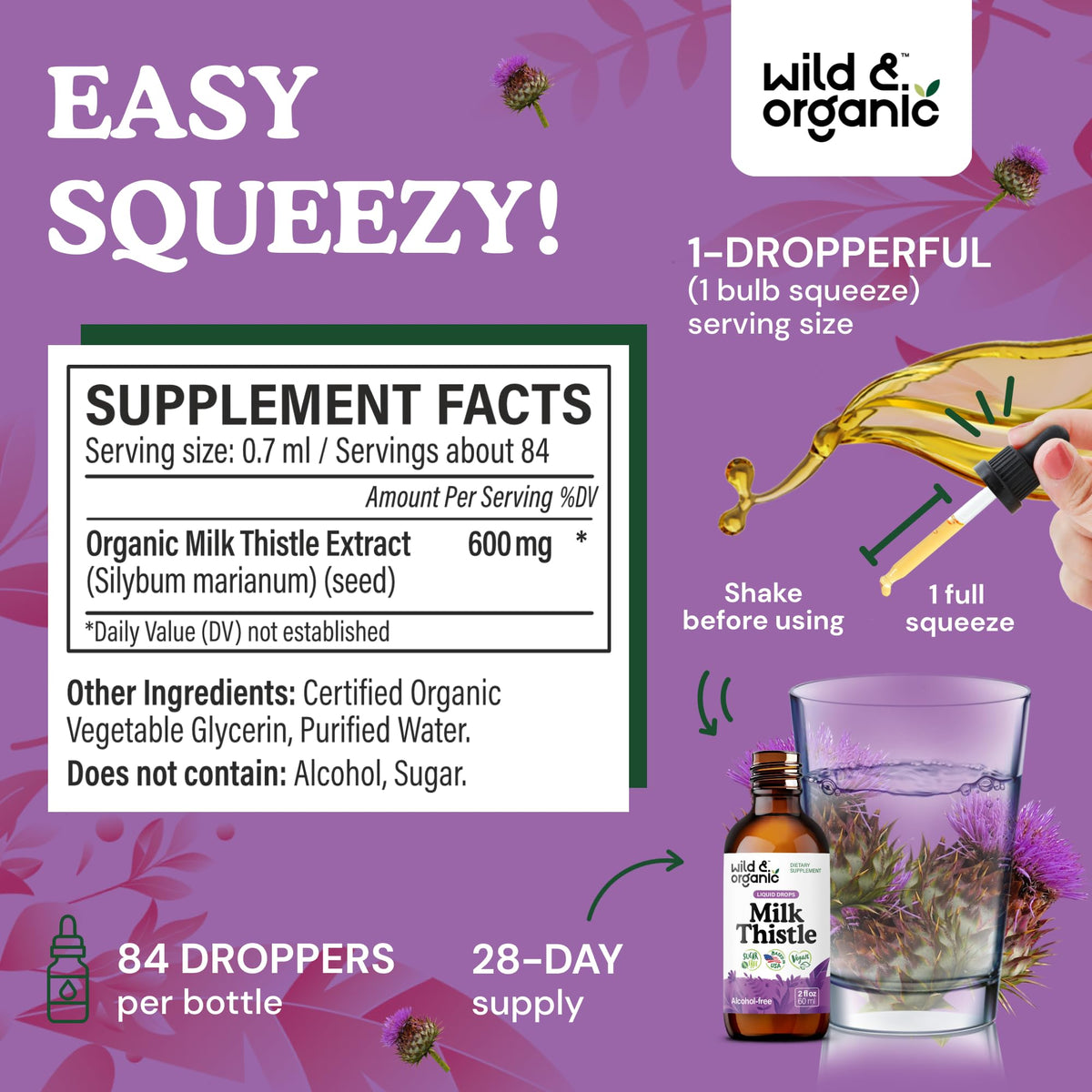Gouttes de Wild & Organic Extrait de Chardon-Marie sur une cuillère