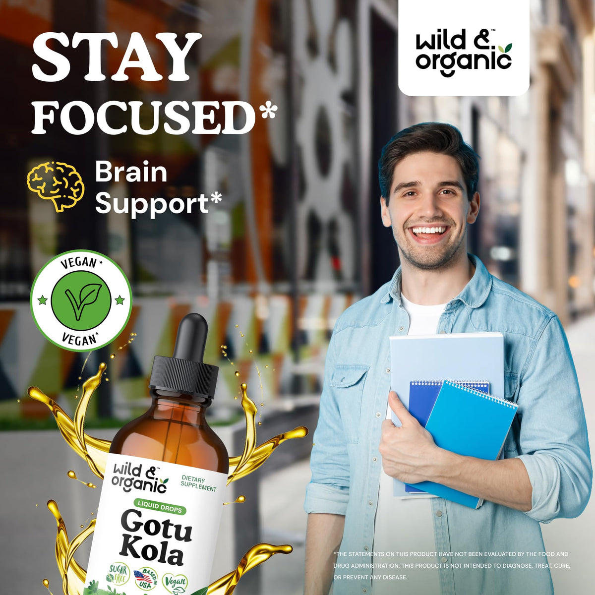 Gouttes de Wild & Organic Gotu Kola versées sur une cuillère