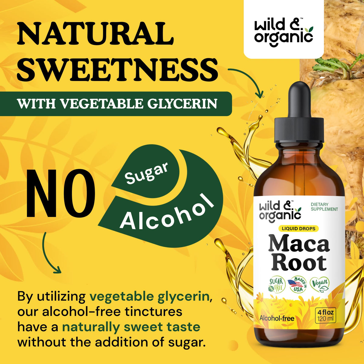 Gouttes de Wild & Organic Maca Root Liquide 4oz dans une cuillère