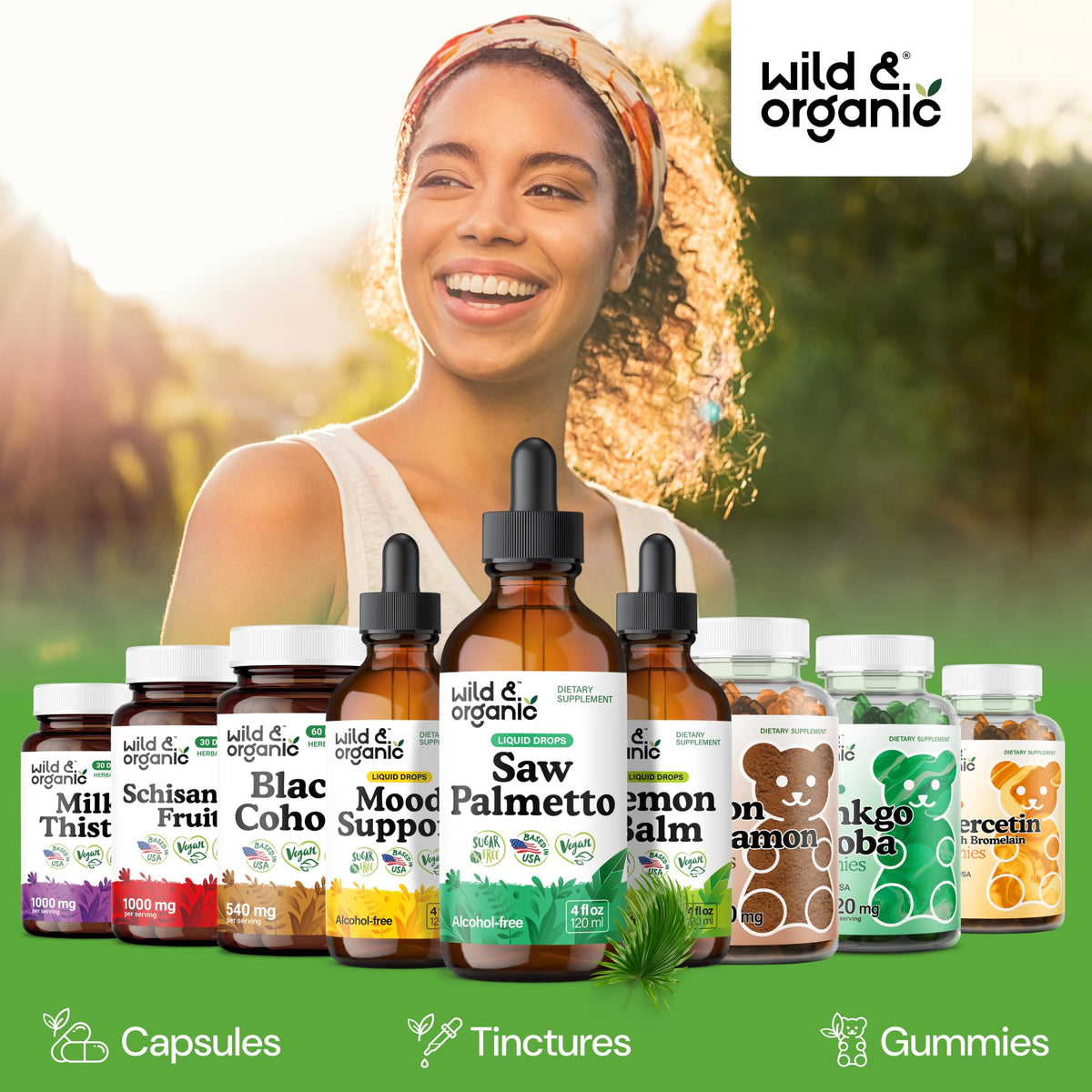 Gouttes de Wild & Organic Saw Palmetto 4 oz sur une cuillère