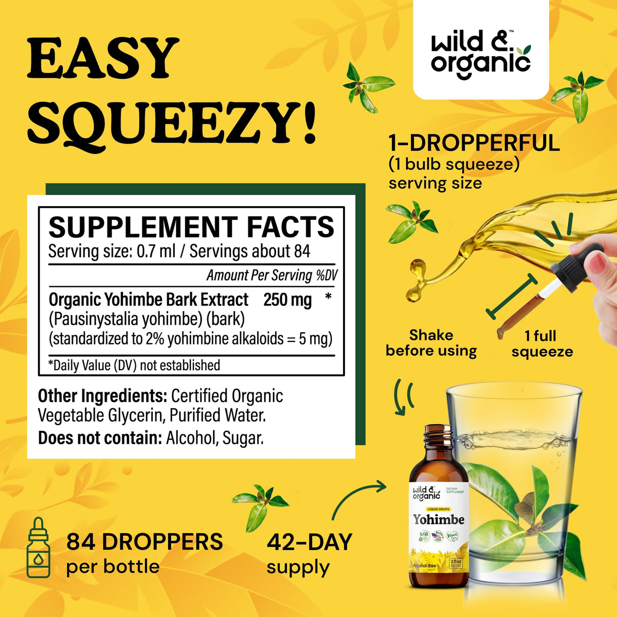 Gouttes de Wild & Organic Yohimbe 250 mg sur une cuillère