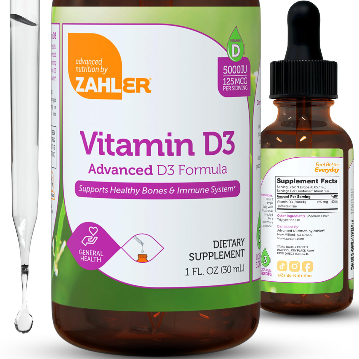 Gouttes de Zahler Vitamine D3 5000 IU sur une cuillère