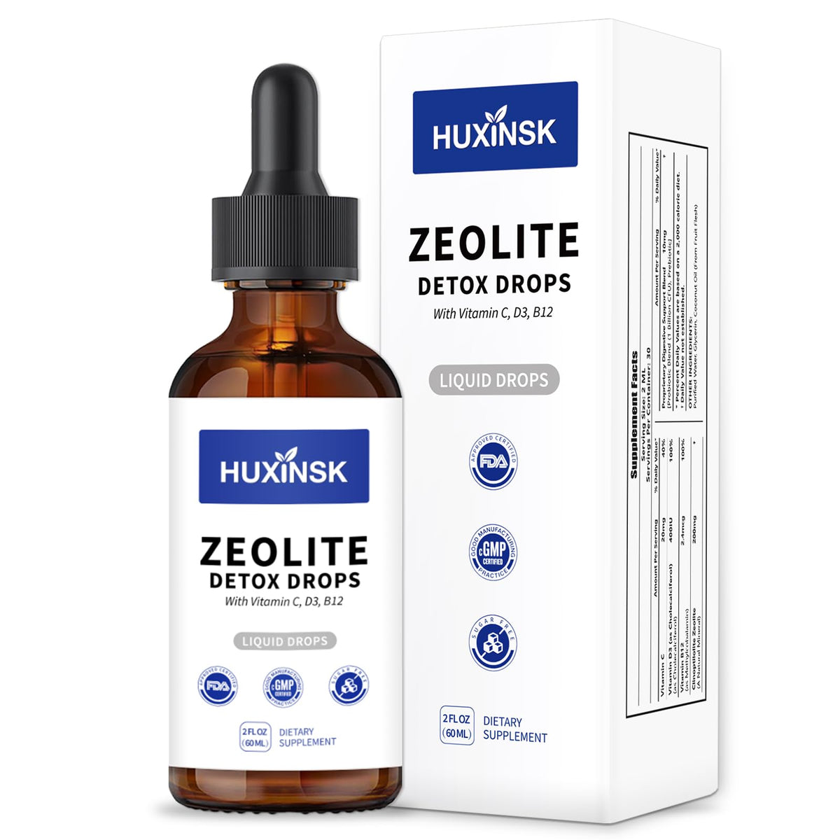 Gouttes de Zéolite Liquide HUXINSK 150g vue de face avec étiquette