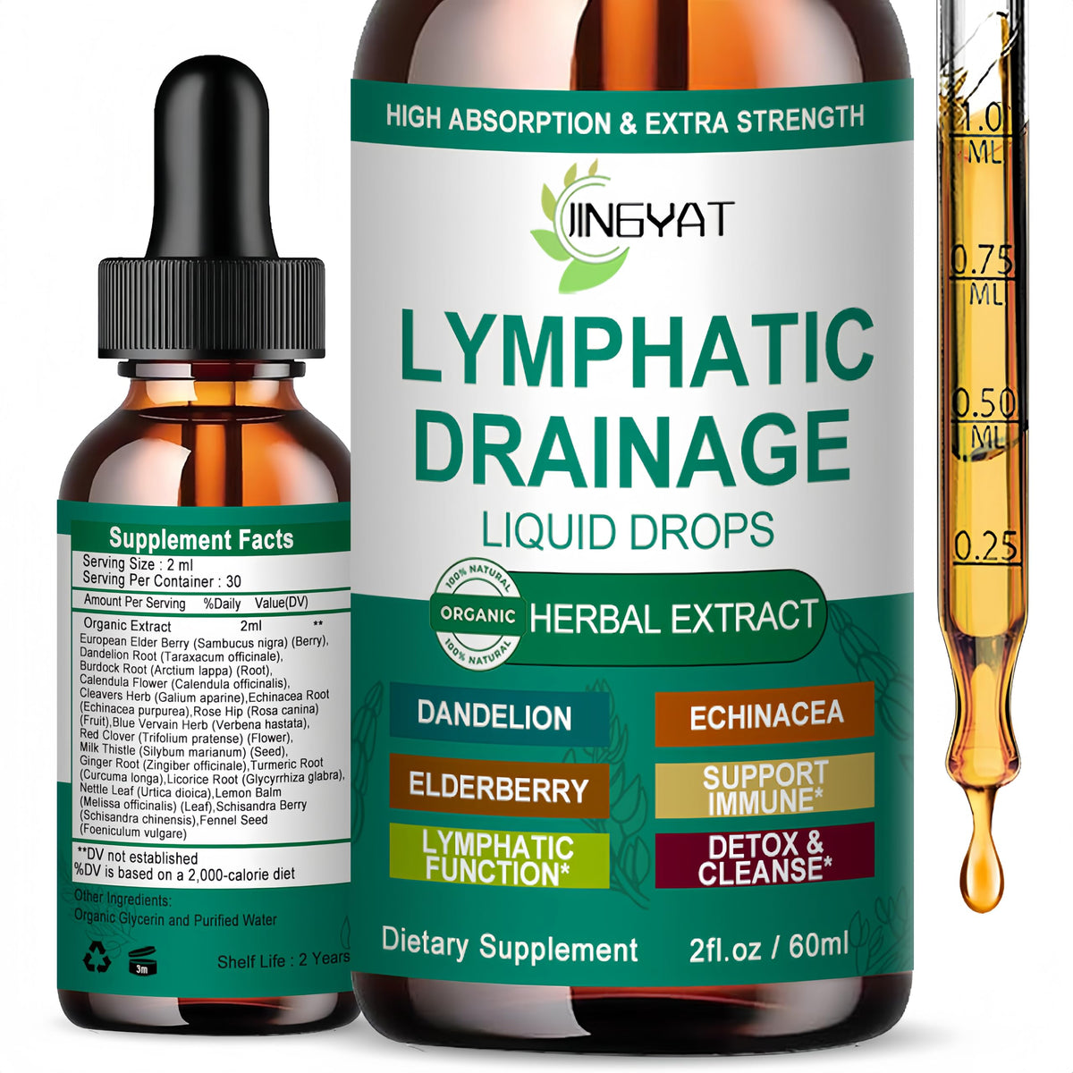 Gouttes Drainage Lymphatique Bio JINGYAT 17 en 1 60 ml vue de face