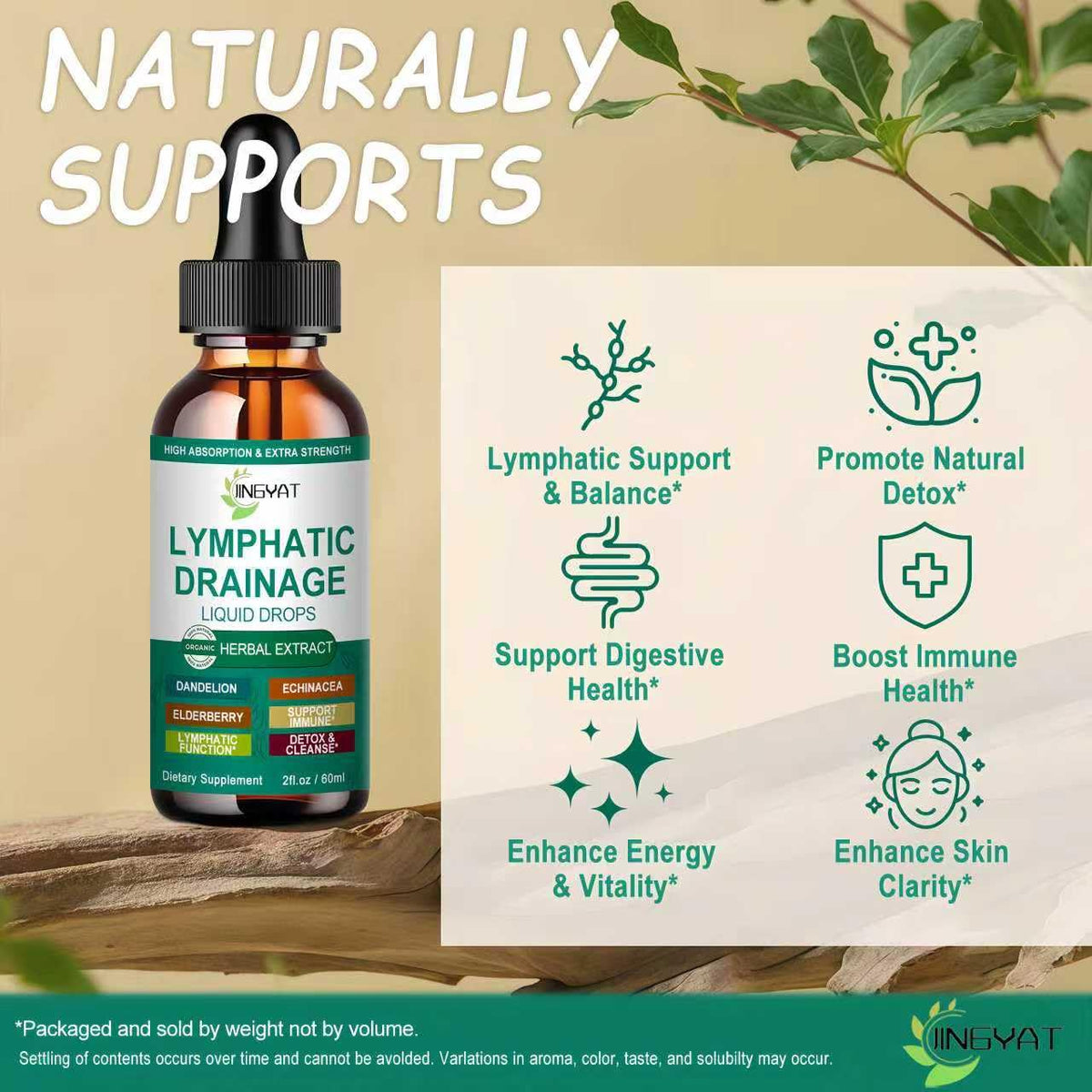 Gouttes Drainage Lymphatique Bio JINGYAT 60 ml avec compte-gouttes