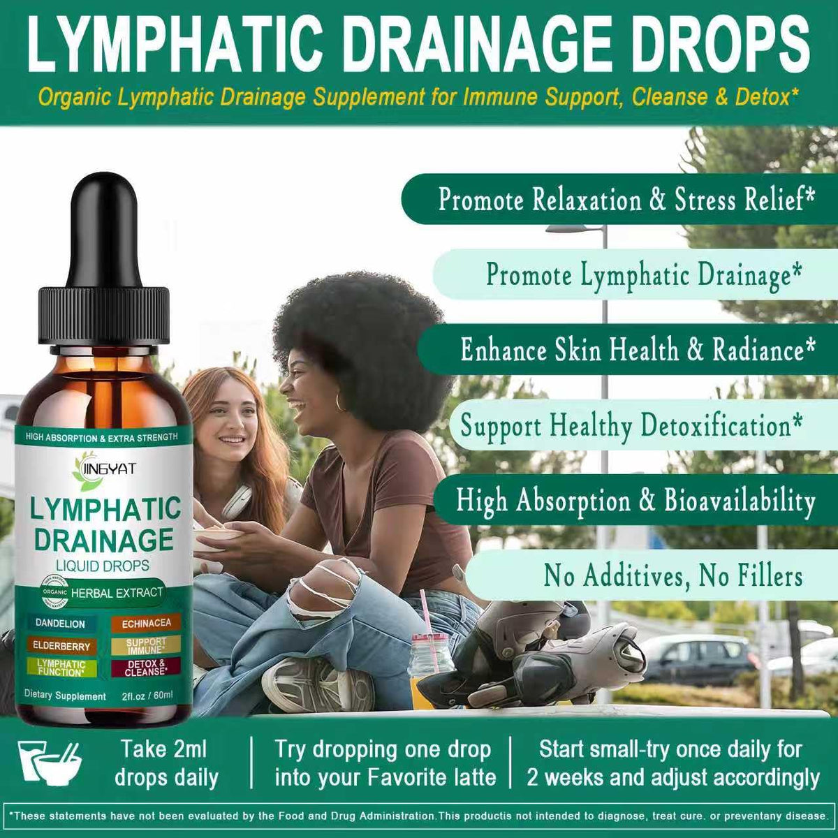 Gouttes Drainage Lymphatique Bio JINGYAT 60 ml sur un fond naturel