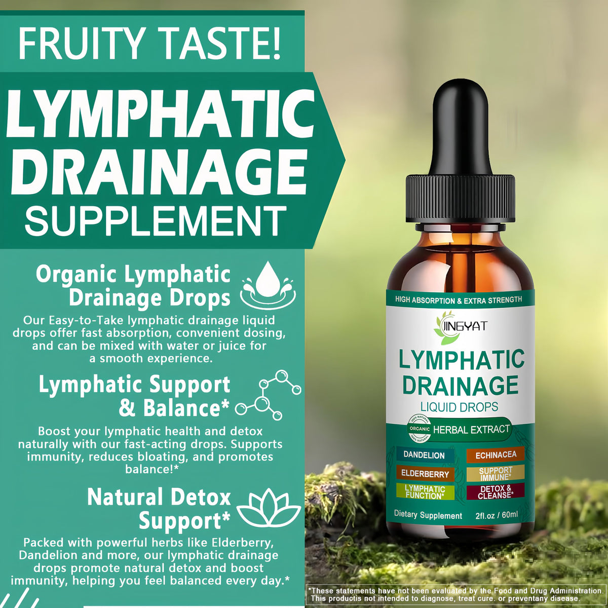Gouttes Drainage Lymphatique Bio JINGYAT avec verre d'eau