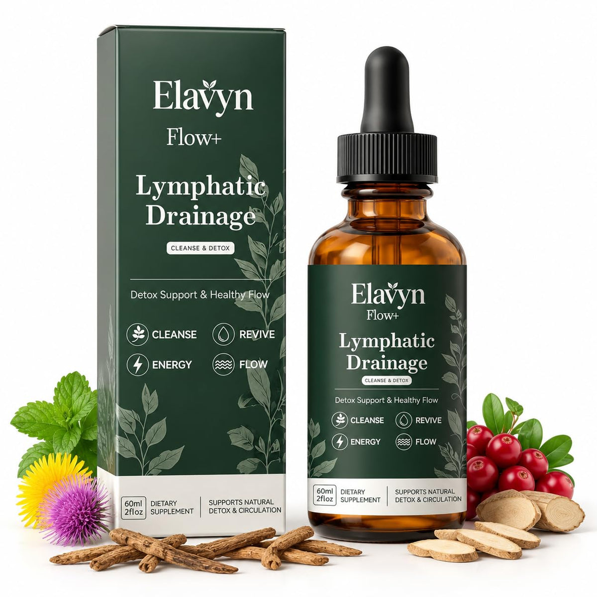 Gouttes drainantes lymphatiques ELAVYN FLOW+ 150g vue de face