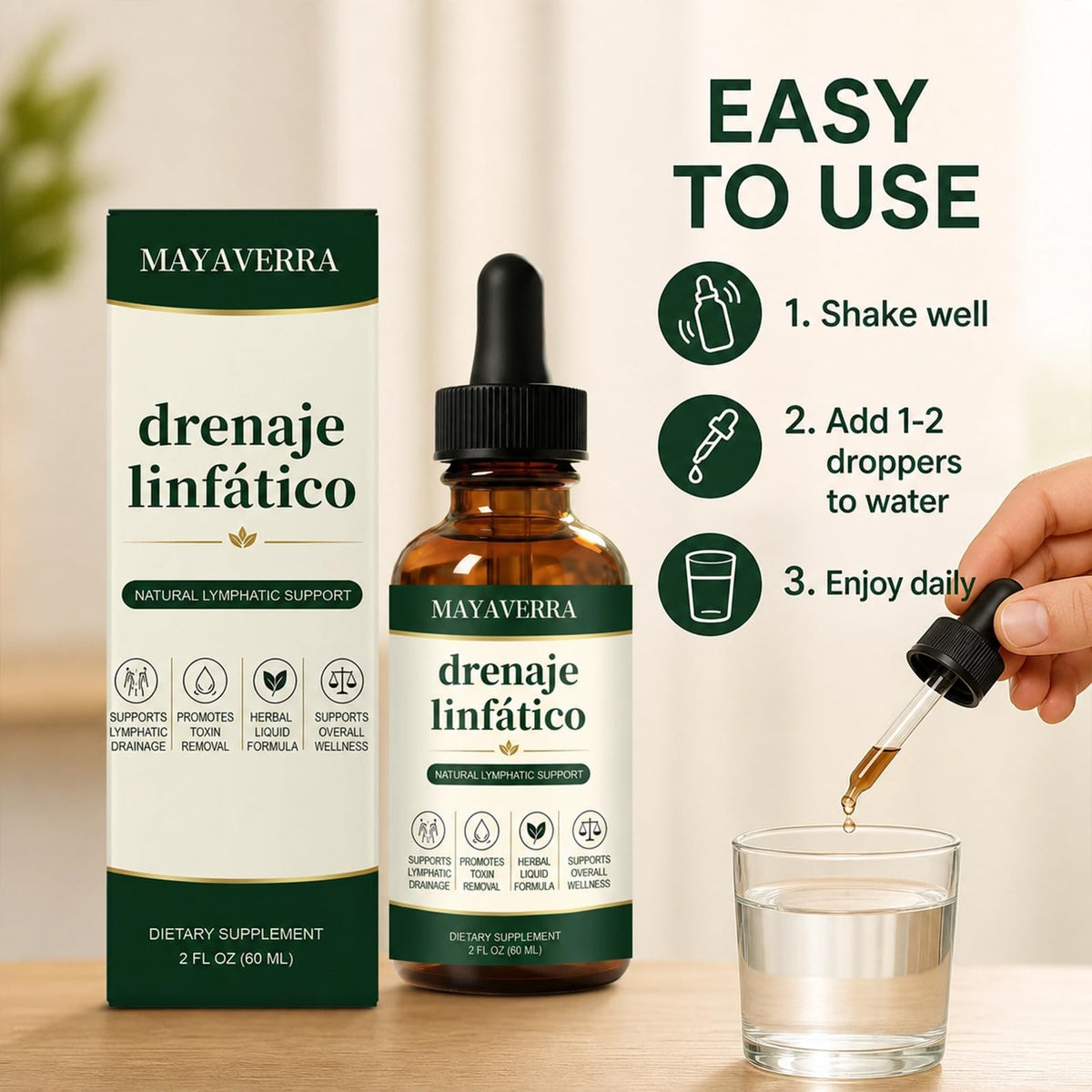 Gouttes Fly Cleanse sur fond blanc avec accessoires