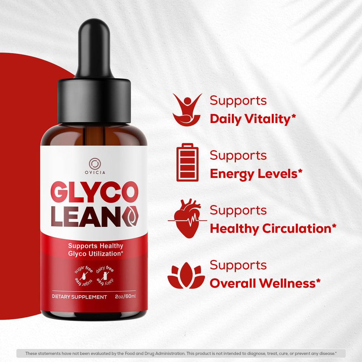 Gouttes Glyco Lean dans un verre avec des ingrédients en arrière-plan