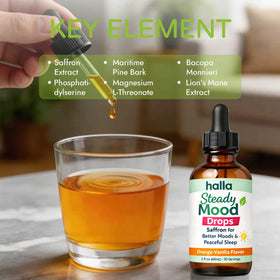 Gouttes Halla Steady Mood ReviveNerve sur une table en bois