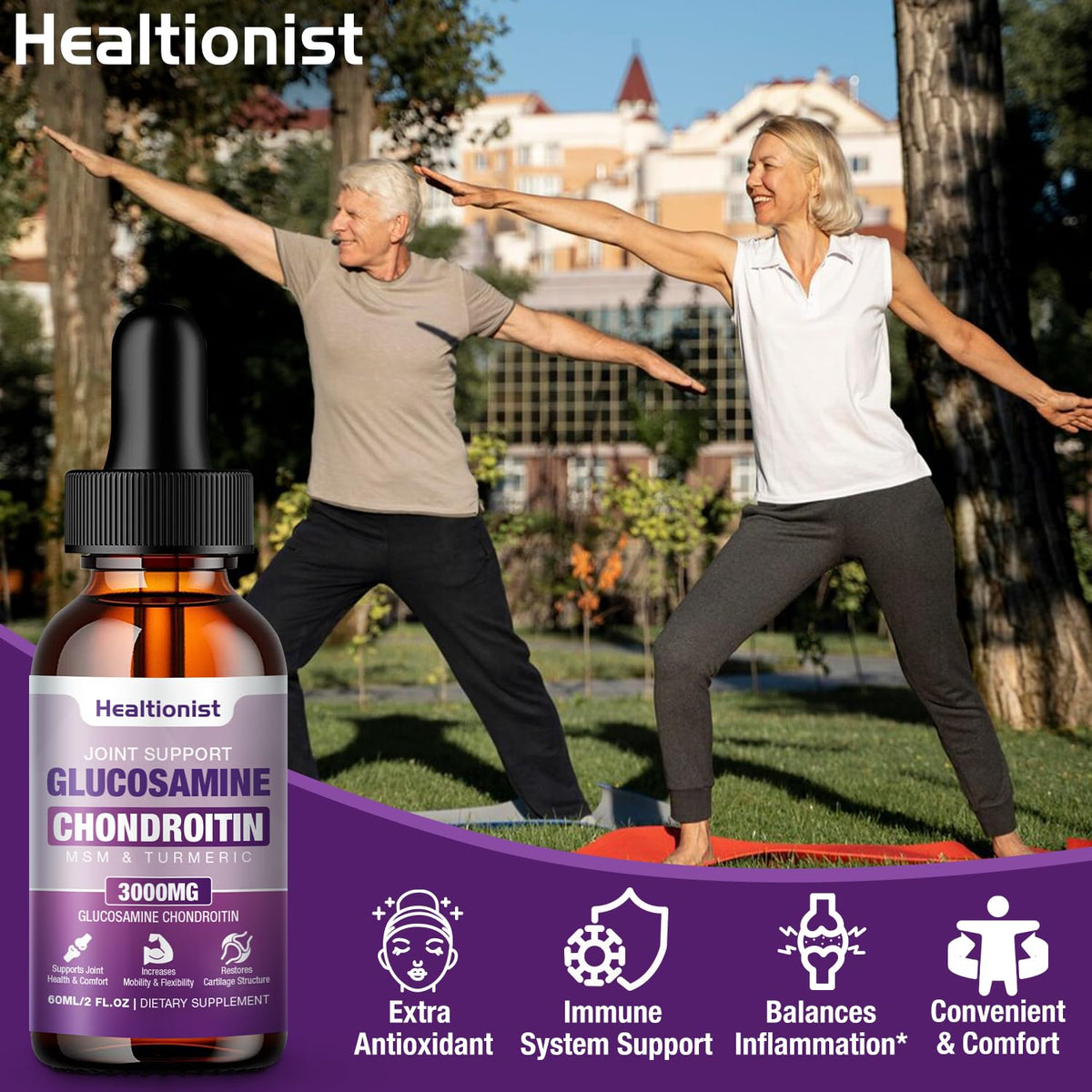 Gouttes Healtionist avec des ingrédients naturels en arrière-plan