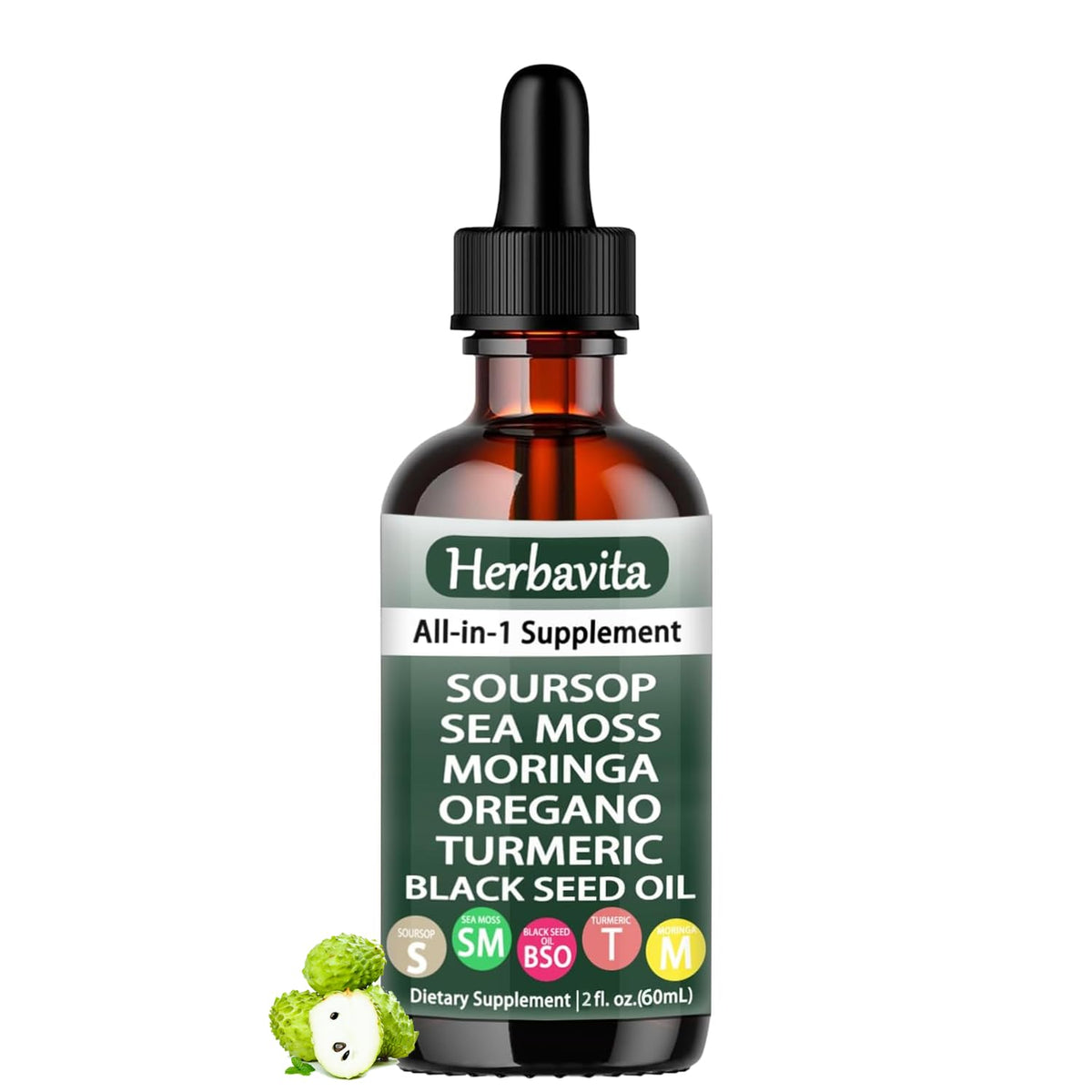 Gouttes Herbavita Soursop 10 en 1, flacon de 132g